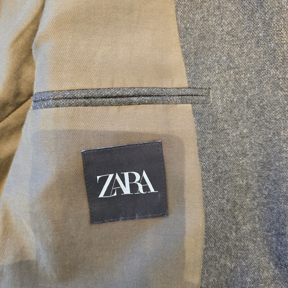 Zara Man Blazer Jacket Mens 42 Charcoal Grey Wool Blend Two Button Sport Coat - Picture 3 of 7
